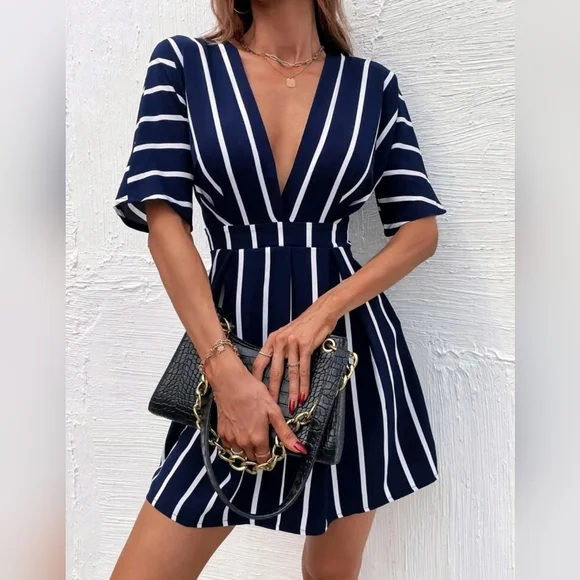 knee length dresses for ladies Embellished Plunge Neck Mini Dress in Black - 2 main image 1